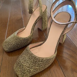 Gold sparkle J. Crew ankle strap heels -